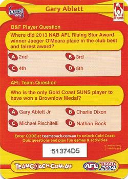 2014 Team Zone AFL Team - Best & Fairest Quiz (Herald Sun) #8 Gary Ablett Jr. Back
